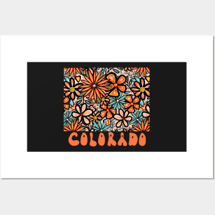 Colorado State Design | Artist Designed Illustration Featuring Colorado State Outline Filled With Retro Flowers with Retro Hand-Lettering Posters and Art